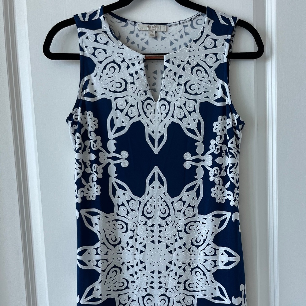 HAANI Petite Navy & White Sleeveless Dress – Size PS
